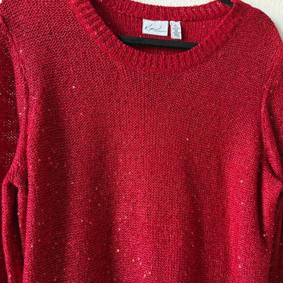 Tunic red sparkly sequin sweater - Picture 5 of 6